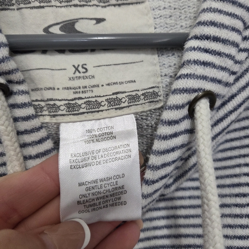Women’s O’Neill Blue & White Striped 100% Cotton Hoodie Sweatshirt Size XS - Picture 6 of 7